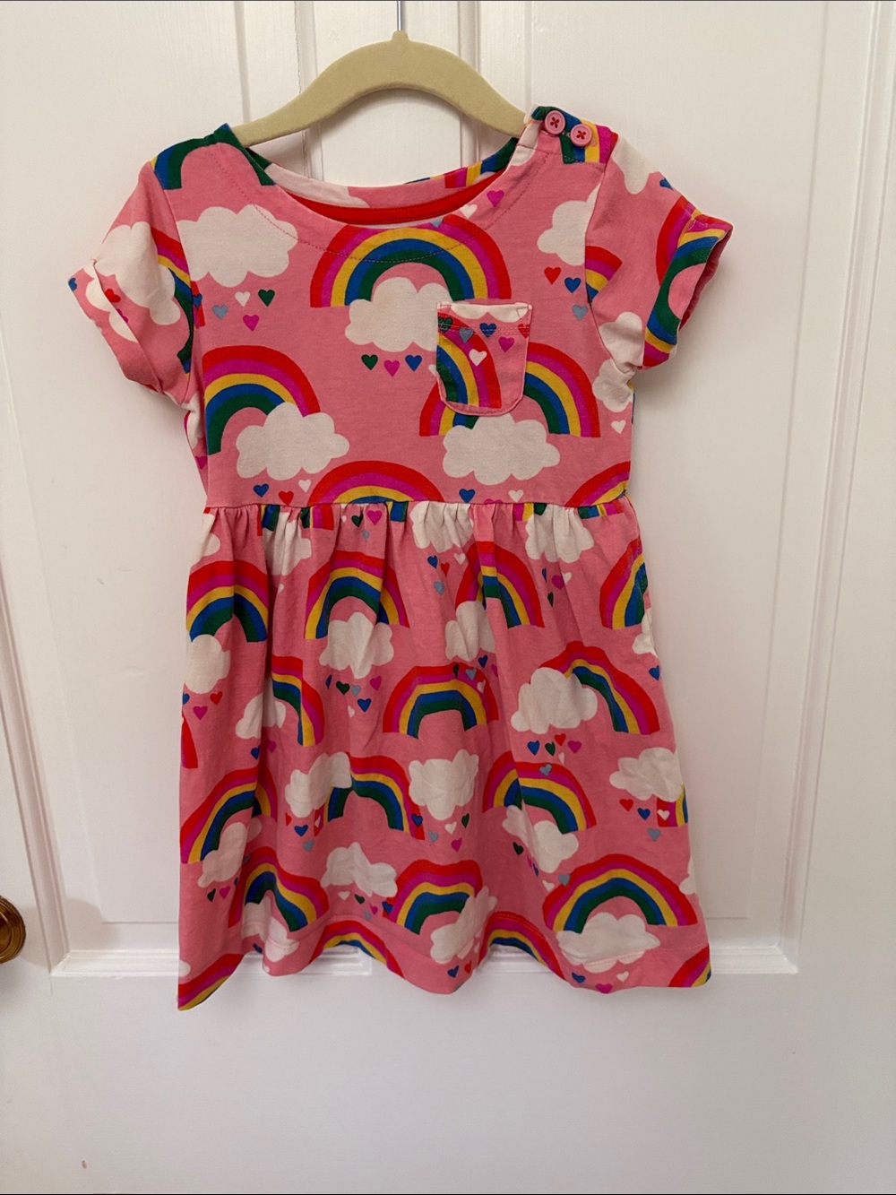 Mini Boden Pink Rainbow & Cloud Pocket Play Dress 3-4 years